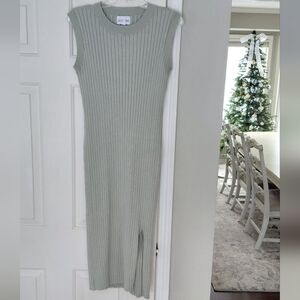 Olive & Oak Midi Bodycon Green Ribbed Knit Party Stretch Sweater Dress. Size XL.